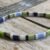 groen, lichtblauw, donkerblauw, ecru, zilver
